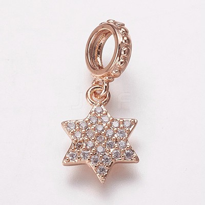 Brass Cubic Zirconia European Dangle Charms KK-P134-04RG-1