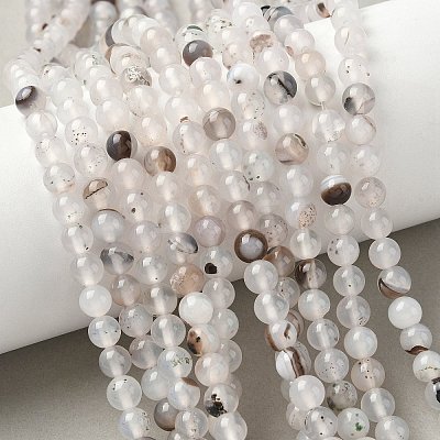 Natural Dendritic Agate Beads Strands G-C011-6mm-01-1