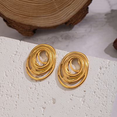Spiral Oval 304 Stainless Steel Stud Earrings SU9252-1
