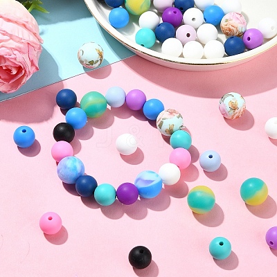 30Pcs 5 Colors Food Grade Eco-Friendly Silicone Focal Beads SIL-YW0001-24A-1