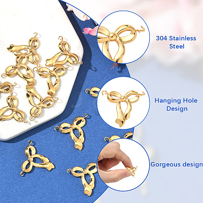 12Pcs 304 Stainless Steel Bowknot Connector Charms STAS-BBC0006-98-1