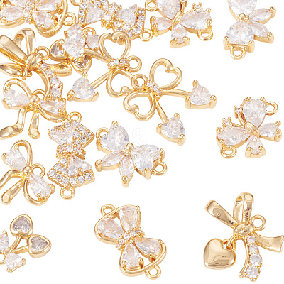 16Pcs 8 Styles Brass Micro Pave Cubic Zirconia Pendants KK-TA0002-49-1
