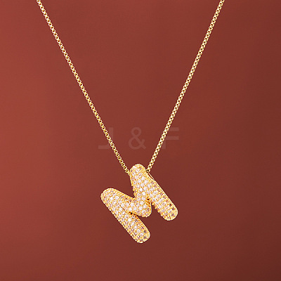Brass Micro Pave Clear Cubic Zirconia Initial Pendant Necklaces for Women FS-WGDC51D-13-1