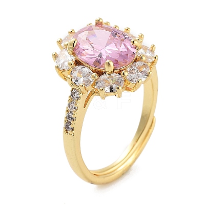 Flower Rack Plating Brass Micro Pave Cubic Zirconia Adjustable Rings for Women RJEW-Z059-11G-01-1