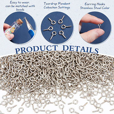 1000Pcs Iron Screw Eye Pin Peg Bails IFIN-ME0001-08-1