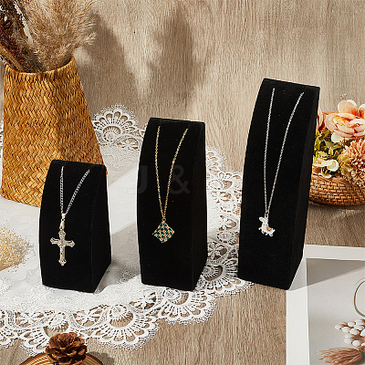 3Pcs 3 Sizes Vertical Wooden Covered with Velvet Necklace Display Stands NDIS-WH20001-03B-1