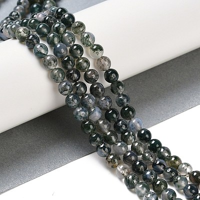 Natural Moss Agate Bead Strands G-J358-01-6mm-1