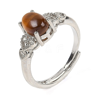 Oval Natural Tiger Eye Adjustable Rings RJEW-Q819-01P-02-1