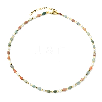 Natural Alashan Agate Teardrop and Round White Shell Pearl Beaded Necklaces NJEW-JN06246-02-1