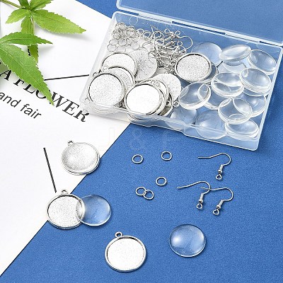 DIY Dome Alloy Flat Round Dangle Earring Pendant Making Kits DIY-YW0010-12-1