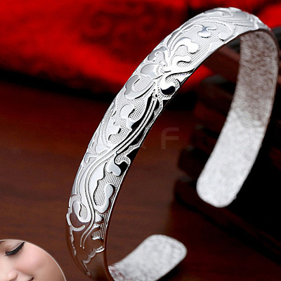 Flower Pattern Alloy Cuff Bangles for Women FS-WG00B5E-01-1