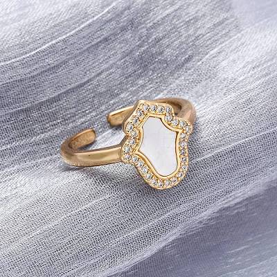 Brass Micro Pave Cubic Zirconia Shell Cuff Rings KK-D363-24A-G-1