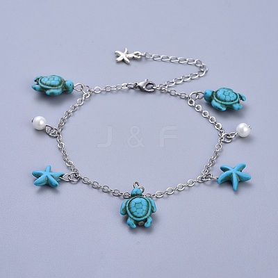 Brass Cable Chain Anklets AJEW-AN00260-1