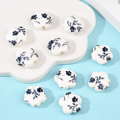 Floral Printed Porcelain Beads PORC-Q166-1-1