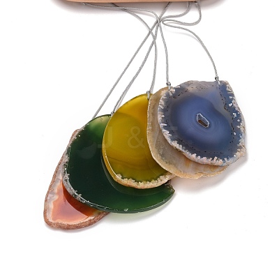 Wood & Natural Dye Agate Wind Chime Pendants HJEW-H054-05-1