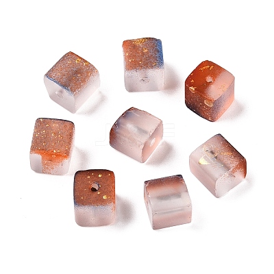 Frosted Glass Beads with Golden Glitter Powder DGLA-NH001-8mm-01G-1