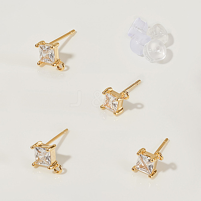 4 Pair Brass Micro Pave Cubic Zirconia Stud Earring Findings KK-BBC0020-01-1