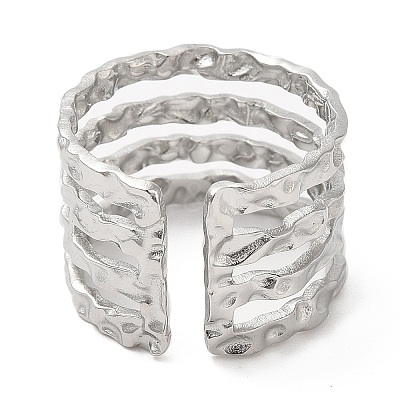 Non-Tarnish 304 Stainless Steel Multi Line Open Cuff Ring for Women RJEW-M149-18P-1