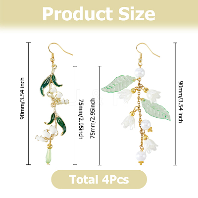 2Pairs 304 Stainless Steel Flower Dangle Earrings EJEW-HS00008-1