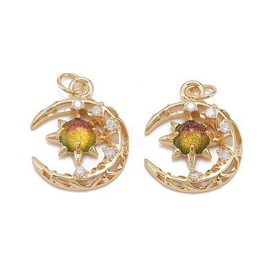 Brass Micro Pave Clear Cubic Zirconia Glass Pendants ZIRC-C024-06G-02-1