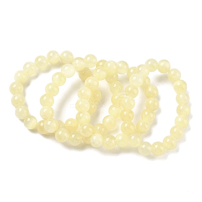 Natural Golden Silk Jade Round Beaded Stretch Bracelets for Women BJEW-F535-01D-1