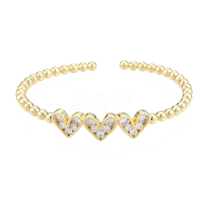 Cubic Zirconia Triple Heart Open Cuff Bangle BJEW-G651-09G-04-1