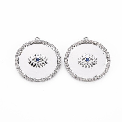 Brass Micro Pave Blue Cubic Zirconia Pendants KK-S356-753-1