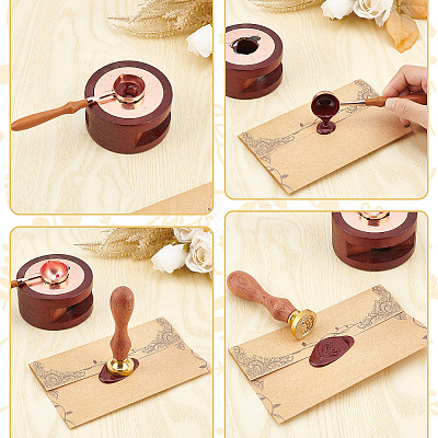 Brass Wax Seal Stamps with Wood Handle AJEW-WH0412-0114-1
