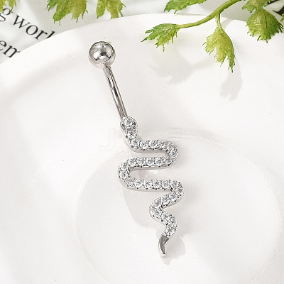 Alloy Rhinestone Snake Curved Barbell Belly Rings AJEW-R007-03P-04-1