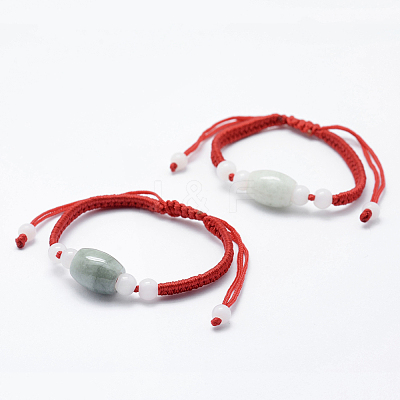 Natural Myanmar Jade/Burmese Jade Braided Bead Bracelets BJEW-F307-02-1
