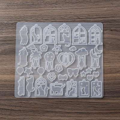 Cat Shape Theme DIY Pendant Silicone Molds X-DIY-F161-01C-1