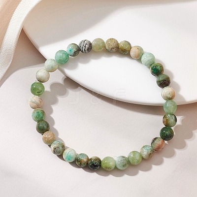 Natural Green Line Jasper Round Beads Stretch Bracelets for Women Men BJEW-JB13525-1