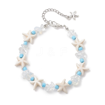 Synthetic Turquoise & Opalite & Glass Seed Bead Bracelets for Women BJEW-JB13228-1