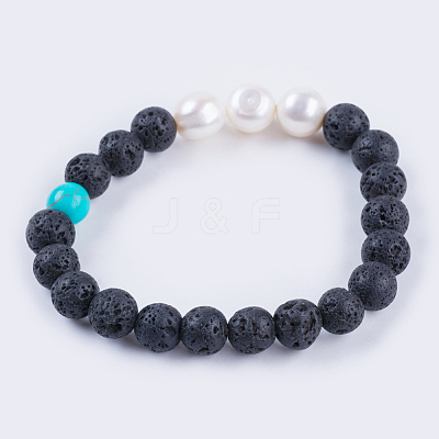 Natural Lava Rock Stretch Bracelets BJEW-JB03641-01-1