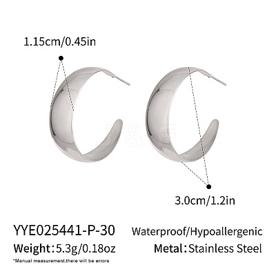 304 Stainless Steel C-shaped Stud Earrings GE7139-7-1