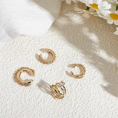 4Pcs Triple C-Shaped Alloy Micro Pave Clear Cubic Zirconia Cuff Earrings EJEW-WR0001-011-1