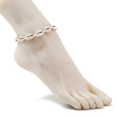 Natural Shell Braided Bead Anklet with Synthetic Turquoise Beads AJEW-AN00561-03-1