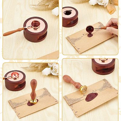 Brass Wax Seal Stamps with Wood Handle AJEW-WH0412-0250-1