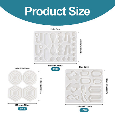 3Pcs 3 Style Hexagon & Round & Irregular Shape DIY Pendant Silicone Molds DIY-TA0006-40-1