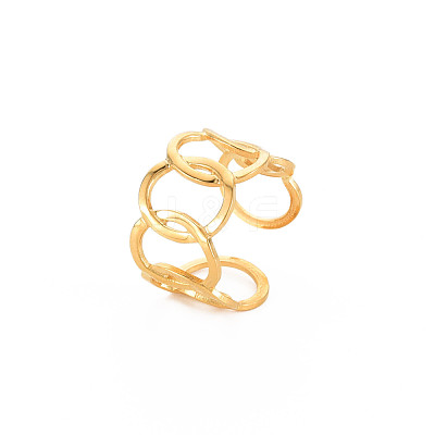 Ion Plating(IP) 304 Stainless Steel Interlocking Oval Open Cuff Ring RJEW-S405-147G-1