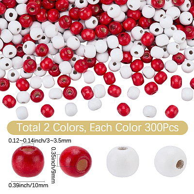 600Pcs 2 Colors Dyed Natural Wood Beads WOOD-SC0002-37A-1