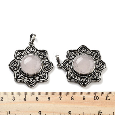 Natural Rose Quartz & Brass Pendants G-K338-09AS-07-1
