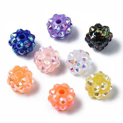 Chunky Resin Rhinestone Bubblegum Ball Beads RESI-M019-10mm-M-01-1