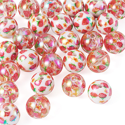 28Pcs 2 Styles UV Plating Iridescent Transparent Acrylic Beads OACR-TA0005-09-1