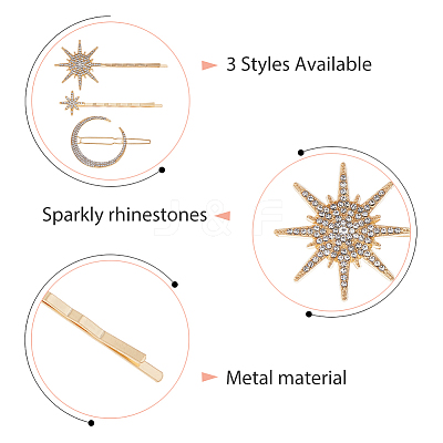 12Pcs 6 Styles Iron Rhinestone Hair Clips PHAR-HS0001-02-1