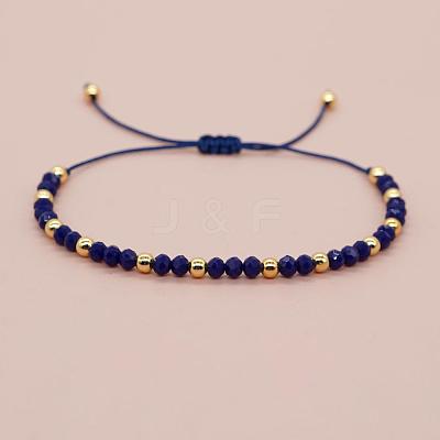 Glass & Brass Round Beads Braided Bead Bracelets LS-RD6595-7-1