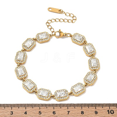 304 Stainless Steel Full Rhinestone Rectangle Link Chain Bracelets SA-CBABBEA-03G-1