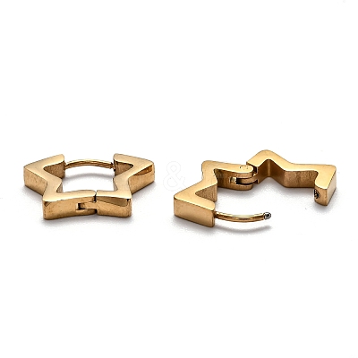 304 Stainless Steel Star Huggie Hoop Earrings STAS-J033-07G-1