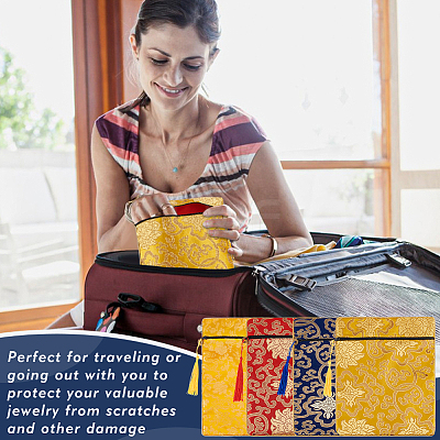 4Pcs 4 Colors Ethnic Style Silk Sutra Book Zipper Pouch ABAG-GA0001-27-1
