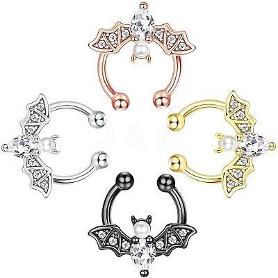 316L Stainless Steel Clear Cubic Zirconia Halloween Bat Clip-on Nose Septum Rings WG4B0C3-04-1